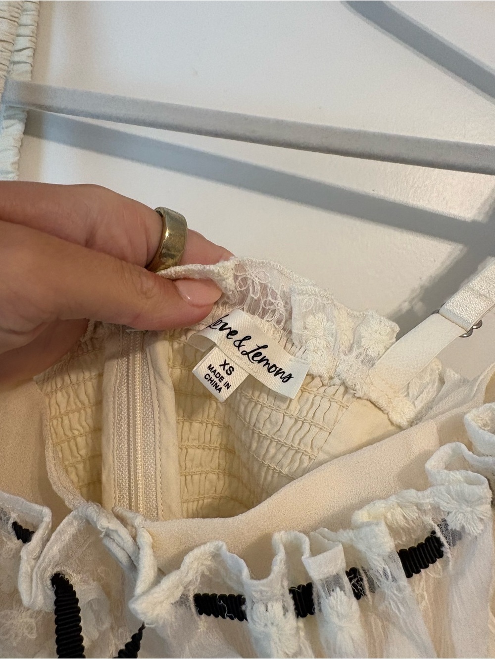 For Love & Lemons Ivory Eyelet Mini Dress with Black Trim - Picture 2 of 2